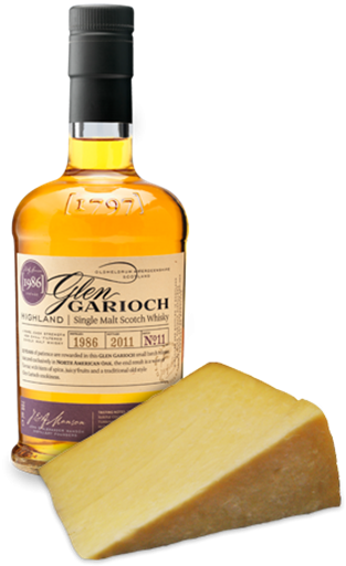 Bottle of Glen Garioch Vintage 1986 and Kirkham's Lancashire Cheese